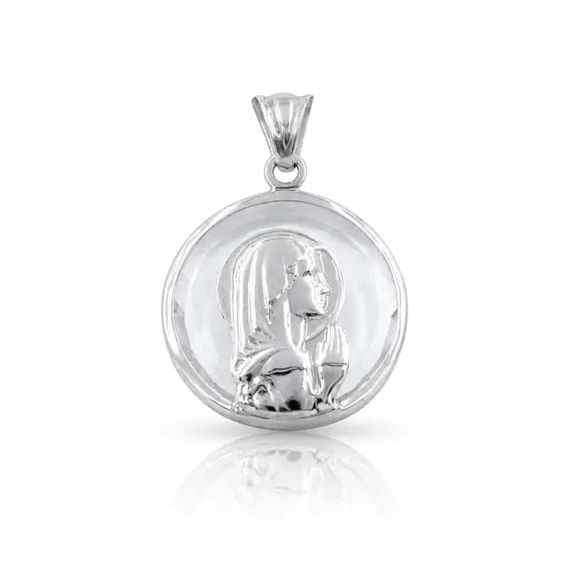 MED_VNAplatacristal20MM Medalla Virgen Niña de plata 925 italiana con cristal.