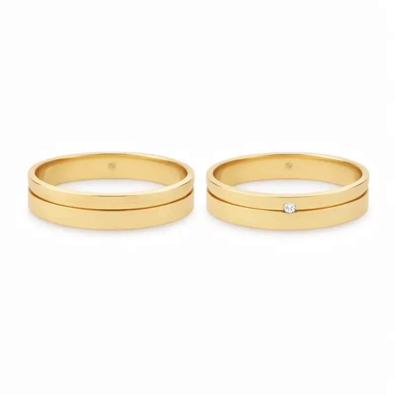 AN_MATRI_AMOREBRILLANTE par de argollas de matrimonio oro amarillo 18k con diamante, modelo moderno y elegante