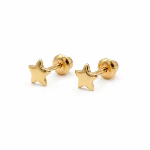 Abridores Estrella de Oro Amarillo 18K de 5 mm con broche de tope